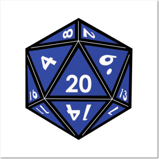 (Pocket) Blue D20 dice (White Outline) Posters and Art